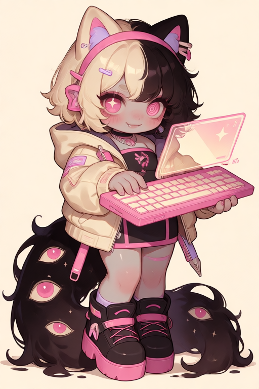 The Story Forge mascot holding a pink laptop